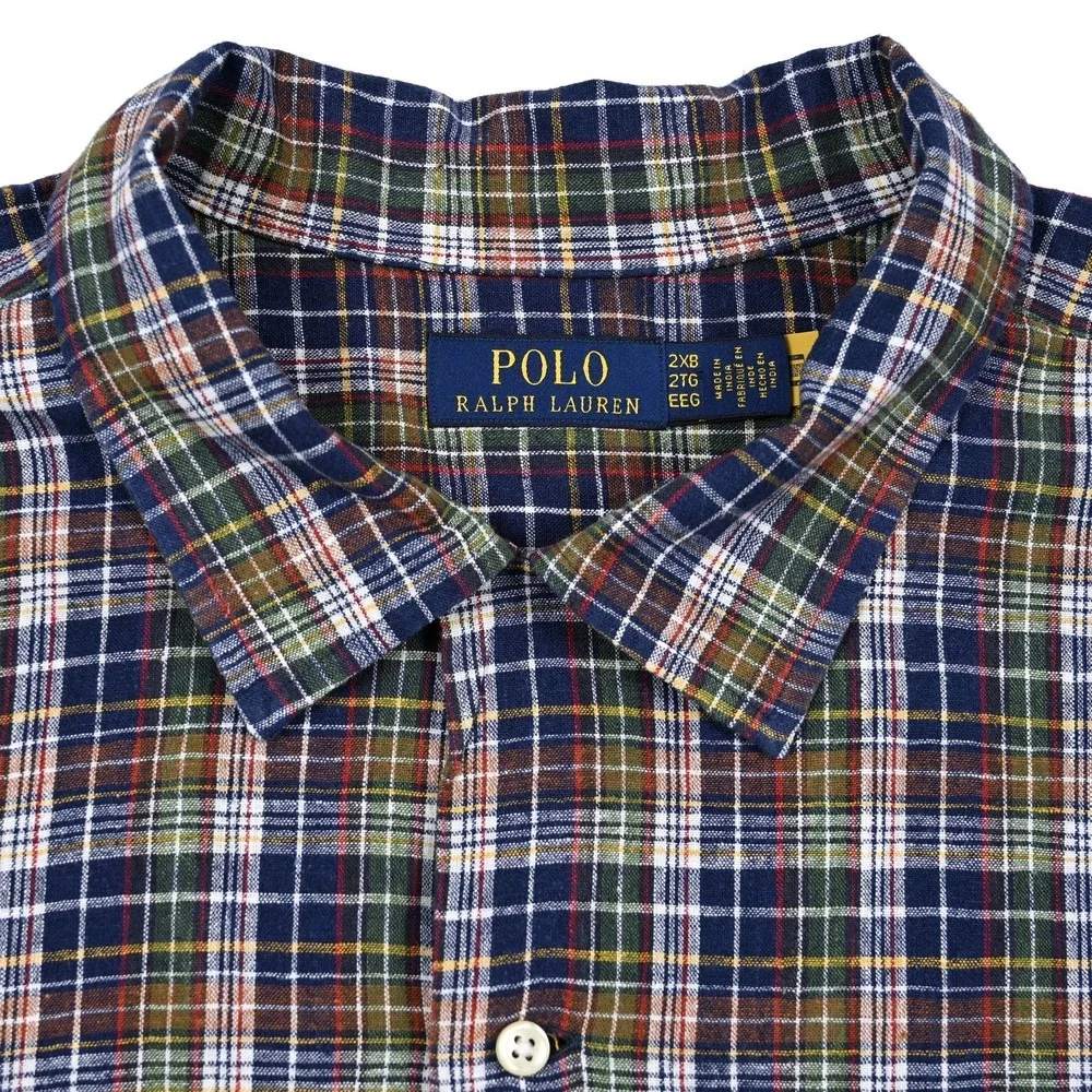 Polo Ralph Lauren Men's 2XB Multi Plaid Linen‎ Cotton Button Down Shirt S/S Pony